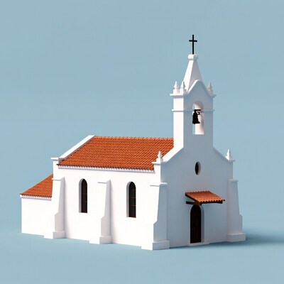 White Church with Red Tile Roof