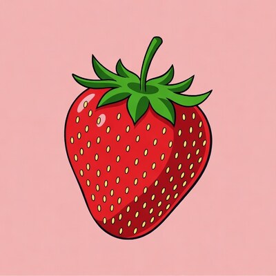 Cartoon strawberry on pink background
