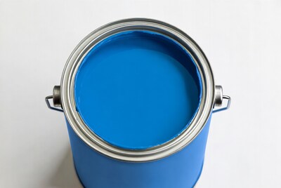 Open blue paint can
