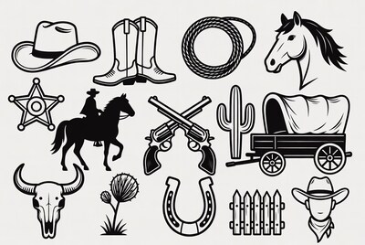 Western Cowboy Clipart Icons Set