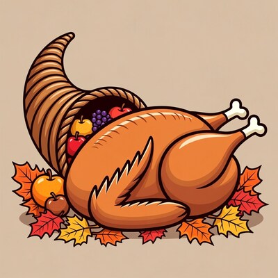 Cornucopia with Turkey and Autumn Fruits