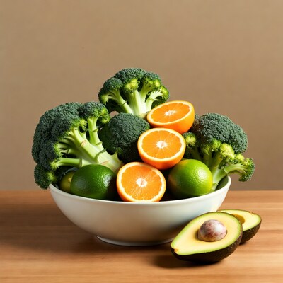 Broccoli oranges limes avocado bowl