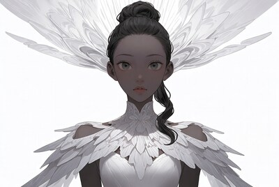 Anime girl with white feathered wings