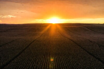 Sunset over plowed fields