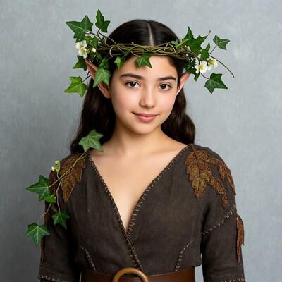 Girl with ivy leaf crown elf ears