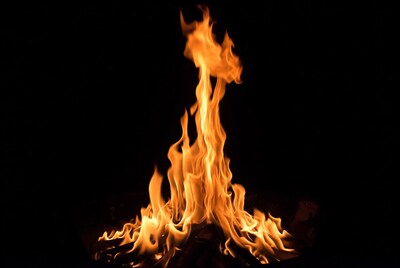 Blazing fire on black background