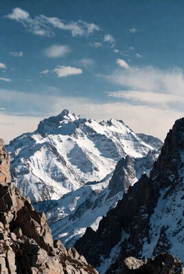 Snowy Mountain Peaks with Blue Sky