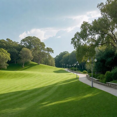Winding path through green park hills