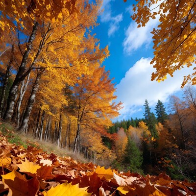 Autumn Forest with Yellow Leaves