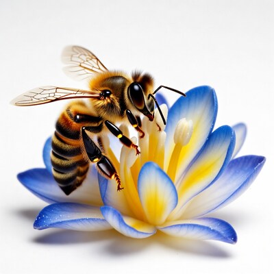 Honey Bee on Blue Lotus Flower