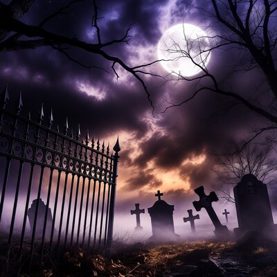 Haunted Cemetery Gate Full Moon