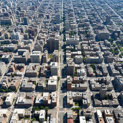 Aerial view of urban city skyline