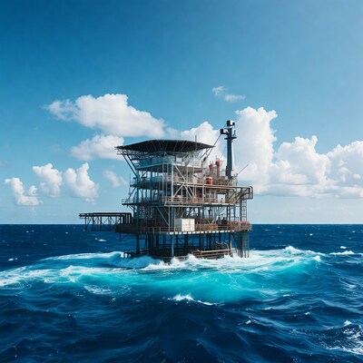 Offshore oil rig in ocean waves