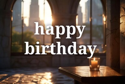 Happy Birthday with Candle Sunset Arch