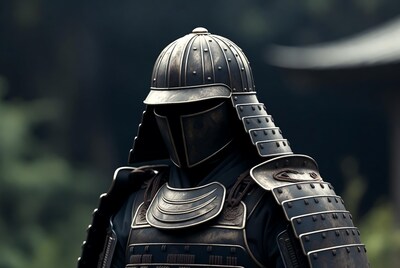 Samurai warrior in kabuto helmet