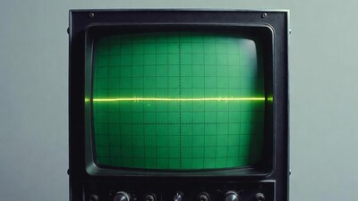 Oscilloscope with green grid and yellow waveform