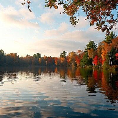 Autumn Lake with Fall Foliage Reflection