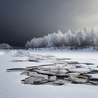 Snowy River Ice with Frosted Trees