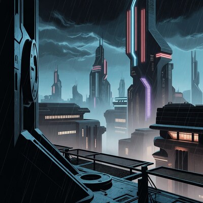Futuristic Cyberpunk City Rain Night