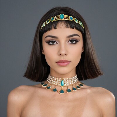 Woman in Egyptian headdress and necklace