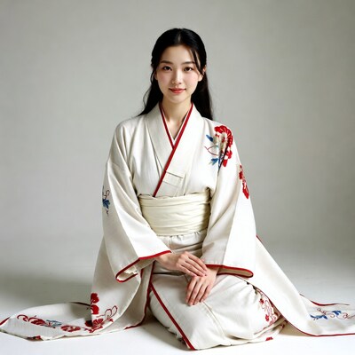 Asian woman in white kimono