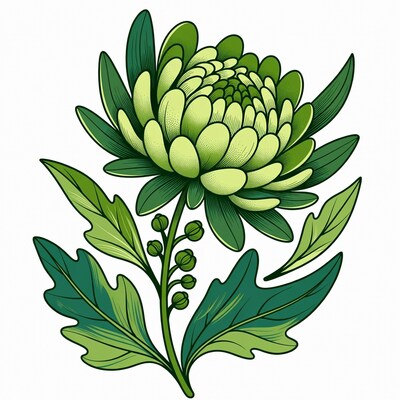 Green Chrysanthemum Flower Illustration
