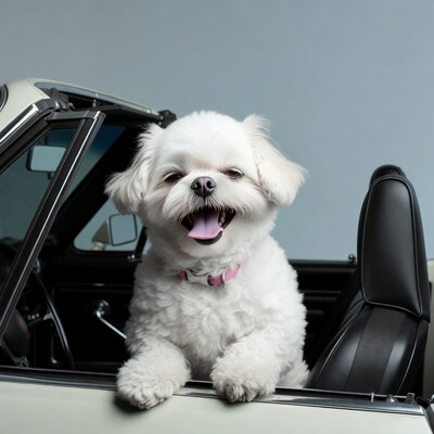 Shih Tzu dog in convertible car
