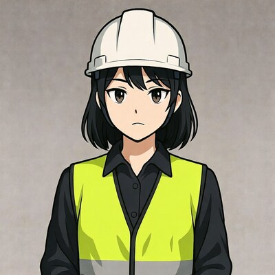 Anime girl in hard hat and vest