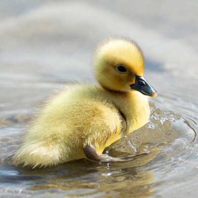 Yellow duckling swimming in water