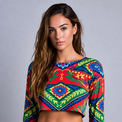 Woman in colorful crop top