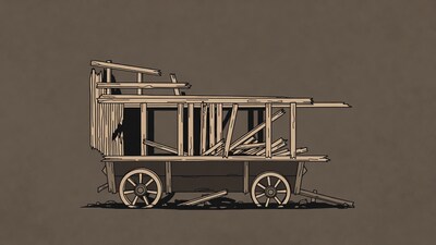 Broken wooden wagon illustration
