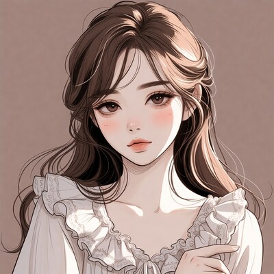 Asian woman in lace blouse illustration