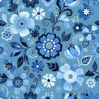 Blue Floral Watercolor Pattern