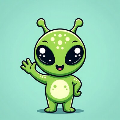 Cute green alien waving