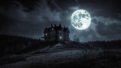 Haunted Victorian House Under Full Moon