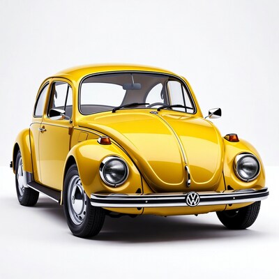 Yellow Volkswagen Beetle on white background