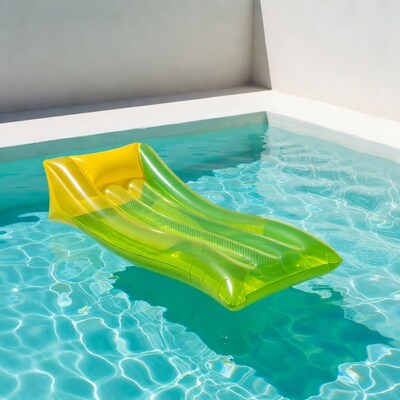 Yellow green inflatable float in pool
