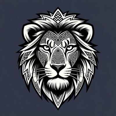 Tribal Geometric Lion Head Illustration