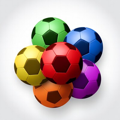 Colorful Soccer Balls on White Background