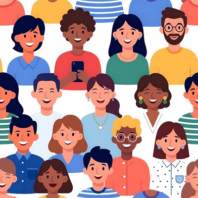 Diverse smiling people illustration pattern