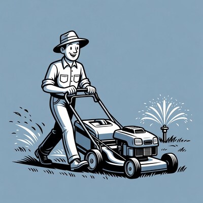 Man mowing lawn illustration