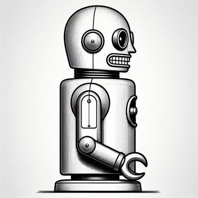 Cartoon Robot with Wrench Claw