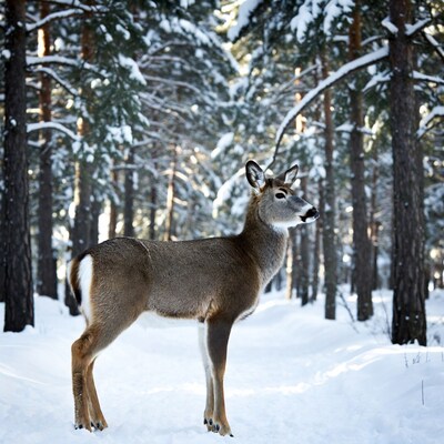 Doe standing in snowy forest