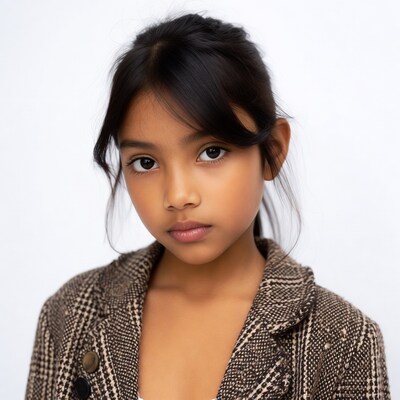 Asian girl in plaid blazer portrait