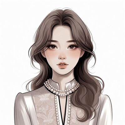 Asian woman in pearl necklace blouse