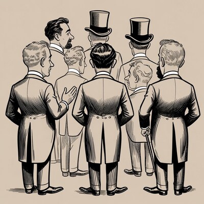 Group of men in tailcoats and top hats