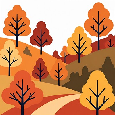 Autumn Trees on Hills with Path