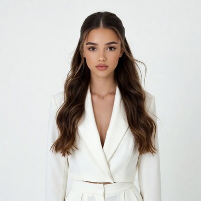Woman in white blazer suit
