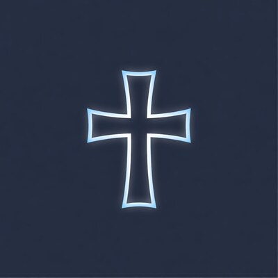 Glowing Blue Cross on Dark Background