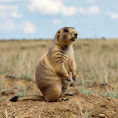 Prairie dog standing in grassland